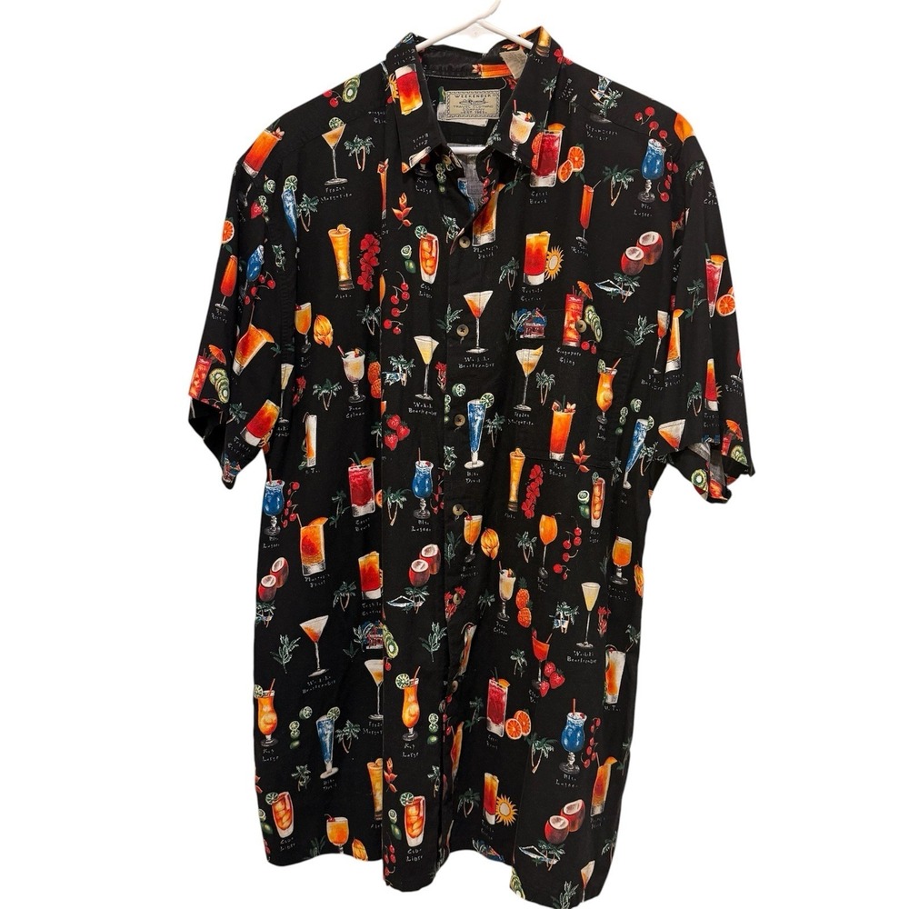 Weekender Traveler Men's VTG Novelty Mixed Drinks SS Button Up Black Multi XL